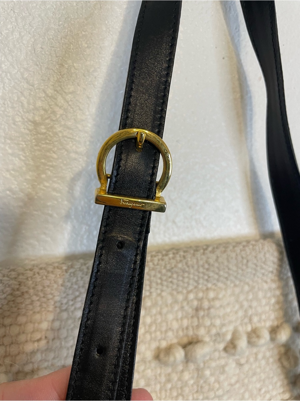Vintage Salvatore Ferragamo Black Crossbody Bag with Gold Logo Accent - Picture 9 of 10